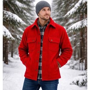 Vintage Brent Wool Shacket USA Made Hunter Red Warm Lined Mens Size 15, L-XL